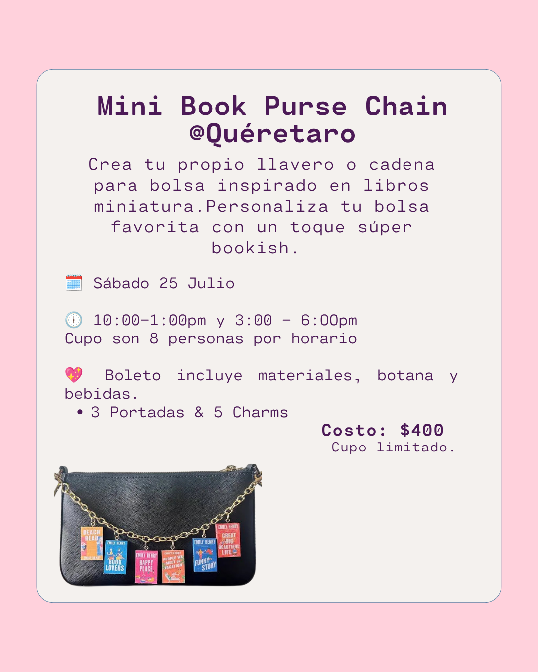 Mini Book Purse Chain @QUÉRETARO (Taller Germina) - Sábado 25 Julio
