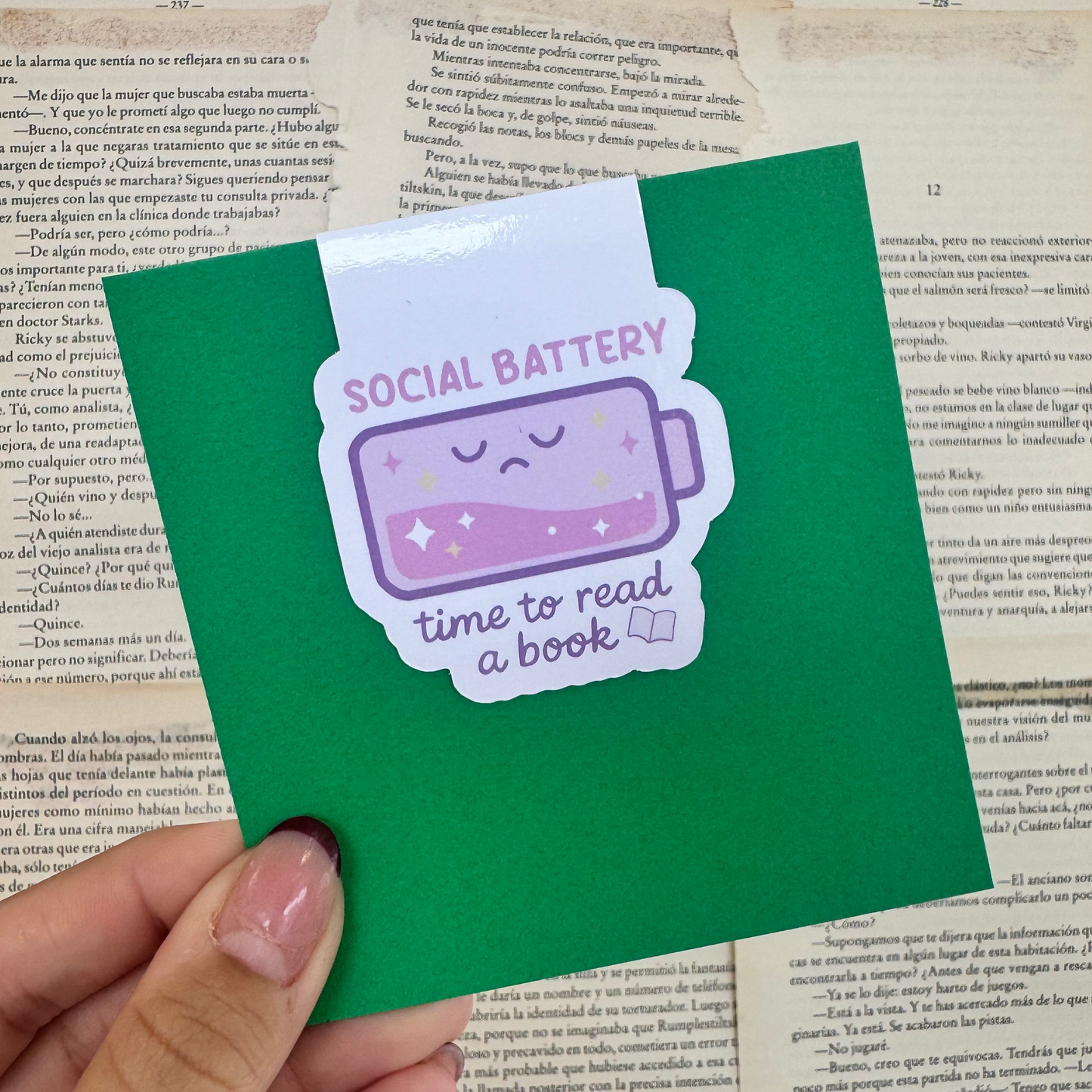 Social Battery: Time to Read a Book Magnetic Bookmark