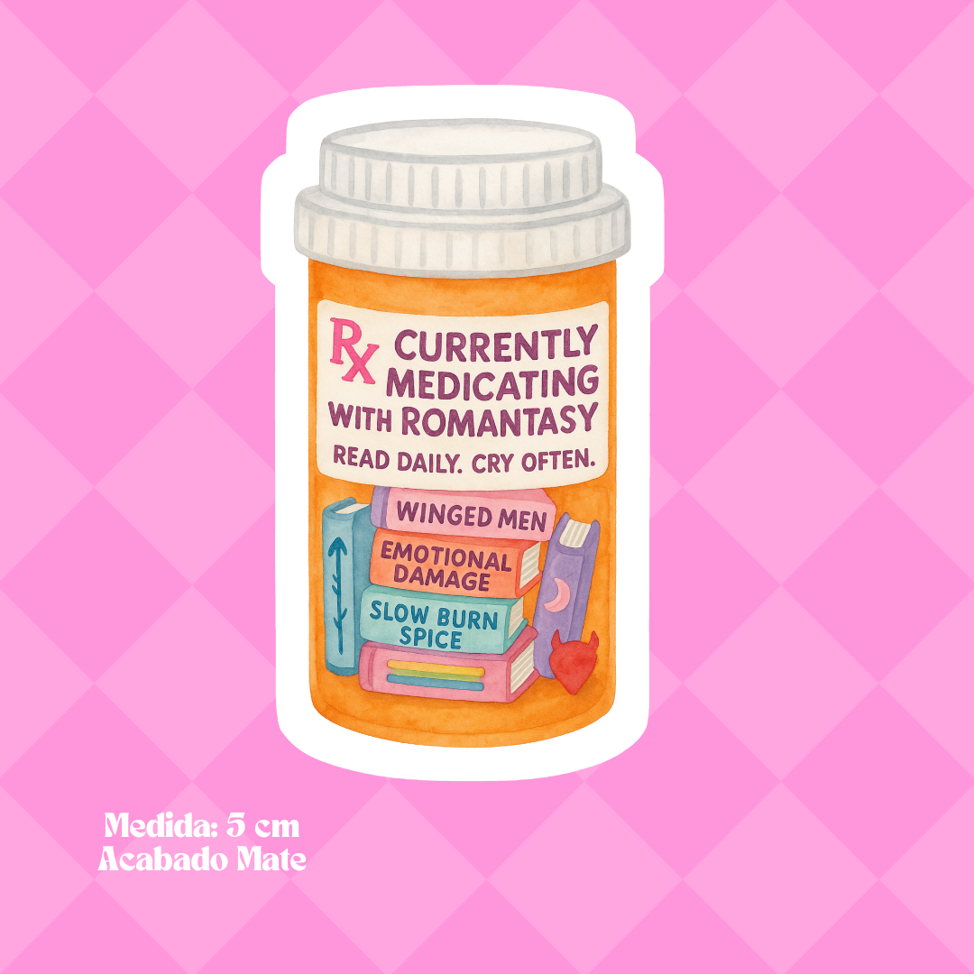 "Currently Medicating with Romantasy" Bookish Sticker