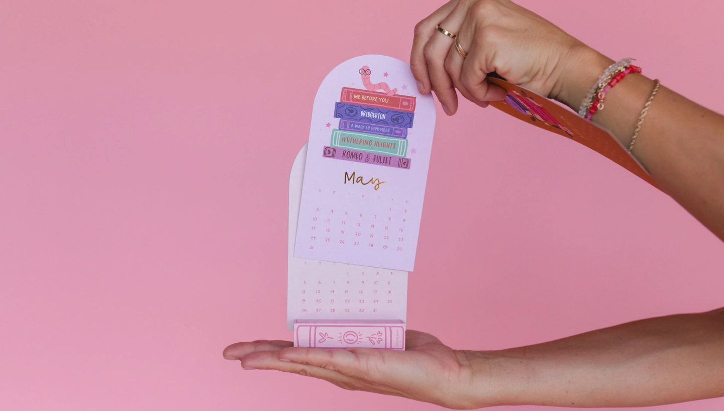 Book Lover's 2026 Mini Desk Calendar with Wooden Block