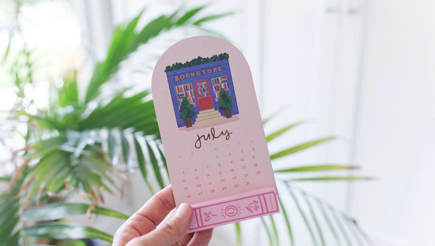 Book Lover's 2026 Mini Desk Calendar with Wooden Block
