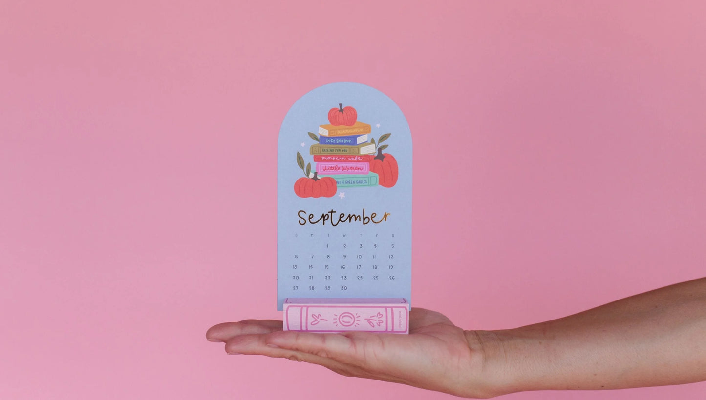 Book Lover's 2026 Mini Desk Calendar with Wooden Block
