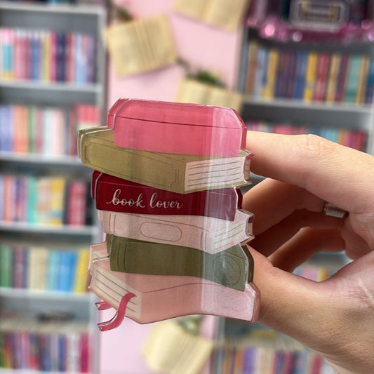 "Book Lover- Stack of Books" Light Colors Hair Claw Clip